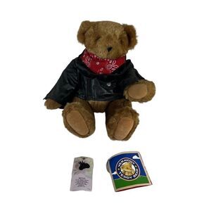 NOS Vermont Teddy Bear Biker Bear w/ Biker Jacket And Red Bandana Gift  READ